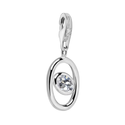 Quiges – 925 - Zilver – Charm - Bedel - Hanger - Abstract Ovaal - met – sterling - zilver - karabijnslot - geschikt - voor - Bedelarmband HC240