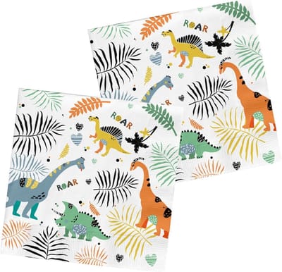 Famanu - Kinder Servetten – 20 stuks 33x33 cm – Dino Design – Luxe Servetten voor Kinderfeest