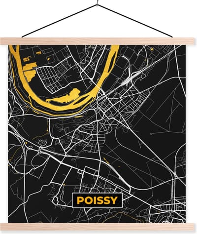 Posterhanger incl. Poster 40x40 cm - Schoolplaat - Plattegrond – Kaart – Stadskaart – Frankrijk – Poissy - Textielposter - Blanke latten - Stadskaart
