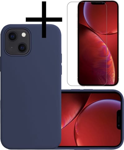 Hoesje - Met Screenprotector - Geschikt voor Apple iPhone 14 - Sterk & Shockproof - Back Cover - Siliconen Case - Telefoon Hoes - Donkerblauw
