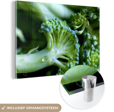 ® Glasschilderij 180x120 cm - Schilderij acrylglas - Close-up van stukjes broccoli - Foto op glas - Muurdecoratie woonkamer - Wanddecoratie slaapkamer - Schilderijen