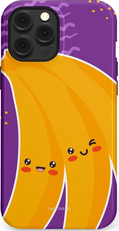 Casetastic hoesje geschikt voor Apple iPhone 12 Pro Max - MagSafe - Dubbellaagse bescherming - Blije Banaan - Fashion Case - Lavendel Geel