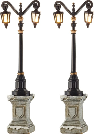 LuVille Kerstdorp Miniatuur Klassieke Lantaarn - Set van 2 - H14,5 cm