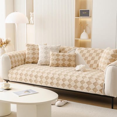 Pluche Ruit Sofa Kussen Verdikt Antislip Kussen Herfst en Winter Licht Luxe High-end Lederen Sofa Hoes Hoes Doek Handdoek 70*70cm