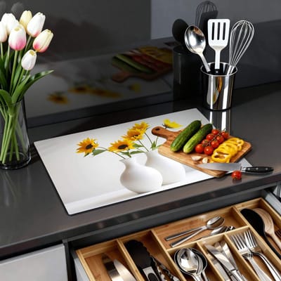 KitchenArt - Serene Sunflowers - Inductie Beschermer - 65x52 cm - Kookplaat Beschermer - Luxe Afdekplaat Inductieplaat - Anti-slip & Oprolbaar - Beschermmat Inductiekookplaat