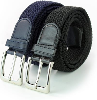 SK Elastische Riem - Stretch belt - Gevlochten riemen - dames riem - heren riem - 2 Stuks - Zwart en Blauw