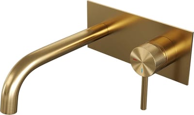 Brauer Gold Carving inbouw wastafelmengkraan met gebogen uitloop en afdekplaat model A1 goud geborsteld PVD