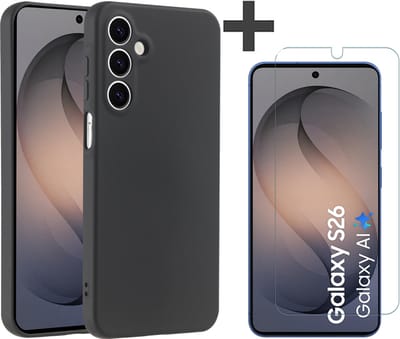 Hoesje geschikt voor Samsung Galaxy S26 hoesje zacht siliconen met gehard glas Screenprotector- Arara backcover - Zwart