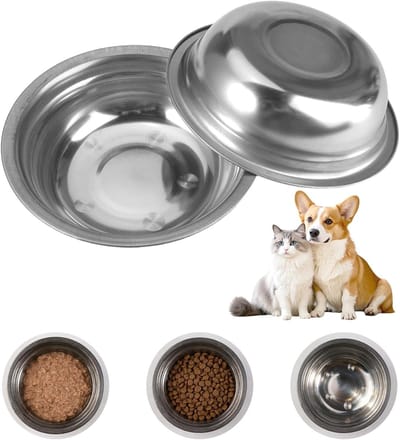 Set van 2 Ronde Roestvrijstalen Kattenkommen, 16x4cm, Gemakkelijk Schoon te Maken, Voor Voeding en Water, Ideaal voor Katten en Kleine Honden