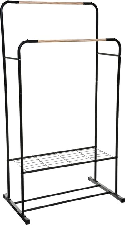 5Five Kledingrek Artemis met dubbele stang - metaal - zwart/naturel - 82 x 50 x 153 cm - kleding ophangen