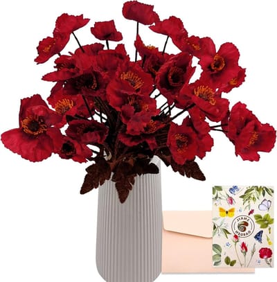8 Stuks Kunstmatige Poppy Anemonen met 22 Inch Lange Steel - Nep Zijde Poppy Bloemen voor Thuis, Tuin en Bruiloft Decoratie, Perfect voor Tafelcentra (Rood)