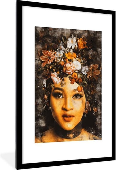 Fotolijst incl. Poster - Vrouwen - Bloemen - Verf - 60x90 cm - Posterlijst