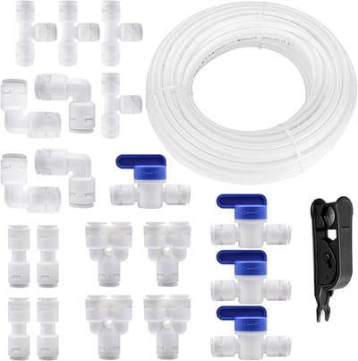Universele Aansluitset voor Waterleiding, 20 m Fridge Slang, 20 Stukken, RO Waterfilter Aansluitconnector voor 1/4 Inch Water Slang met Afsluitventiel en Accessoires