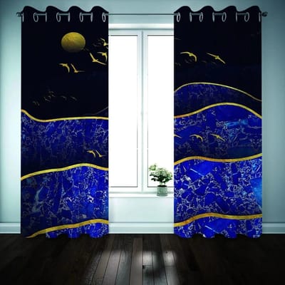 Vogels vliegen over de bergen Patroon Hoge verduisteringsgordijnen voor slaapkamer Villa Goud marmeren gordijn voor woonkamer Drape W50xH130(CM)x2PCS-Grommet Top