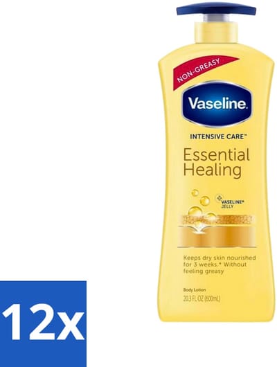 12 x Vaseline - Essential Healing - Body Lotion - Intensief Voedend - 600 ml - Huidverzorging - Hydratatie - Droge Huid - Herstel - Bodymilk