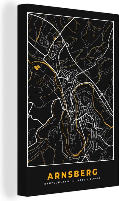 Canvas Schilderij Arnsberg - Stadskaart - Goud - Kaart - Plattegrond - Duitsland - 20x30 cm - Wanddecoratie
