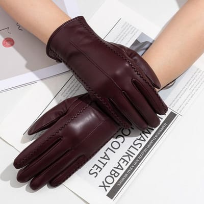 Gants colorés en cuir véritable pour femmes, gants en peau de mouton à doigts entiers, coupe-vent et chauds, gants pour vêtements de cyclisme pour l'automne et l'hiver L . black