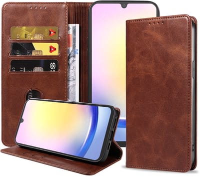 Smartphonica Telefoonhoesje Geschikt voor Samsung Galaxy A25 Kunstleer met Magnetische sluiting en Pasjeshouder Bookcase met Klepje - Donkerbruin geschikt voor Samsung Galaxy A25