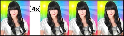 4x Pruik Sensation longstyle zwart - Thema feest optocht carnaval party fun