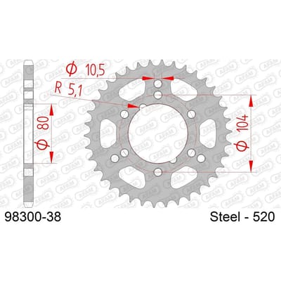 Stalen motortandwiel achteraan Afam 520 38 dents