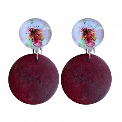 Clip oorbellen -rood hout -bloem- cabo-geen gaatje- Charme Bijoux
