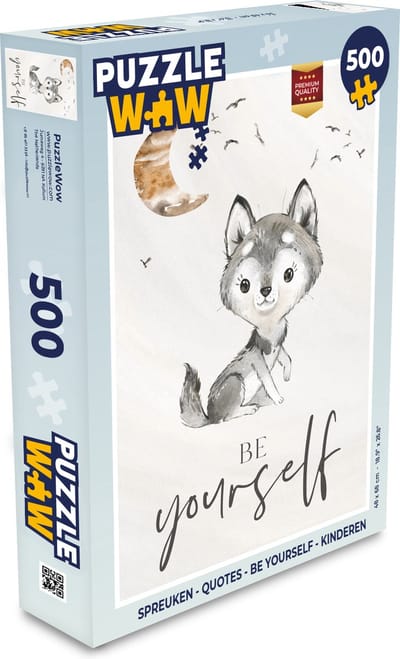Puzzel Spreuken - Wolf - Be yourself - Kinderen - Jongens - Meisjes - Waterverf - Legpuzzel - Puzzel 500 stukjes