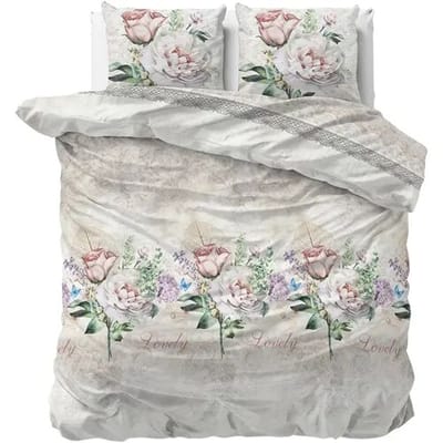 Sleeptime Dekbedovertrek Lovely Flower Beige - Lits-jumeaux 240 x 200/220 cm + 2 kussenslopen