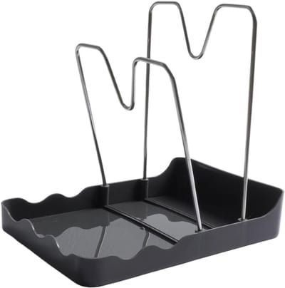 Kitchen Pot Lid Storage Rack, 2 Stages with Drip Tray, Pot Lid Organizer and Spoon Holder, Multi-Function Stand for - ShopVlot
