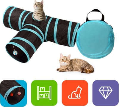 Kattentunnel 3 Gangen - Met Speelbal - Kattenspeelgoed - Zwart / Blauw