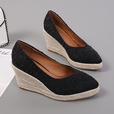 Mode Hoge Hakken Vrouwen Wedges Schoenen Elegante Dames Feestschoenen Vrouwen Pumps Retro Vrouw Wedges 41 zwart