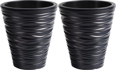 Prosperplast Plantenpot/bloempot Sand Dunes - 2x - buiten/binnen - kunststof - antraciet - D39 x H43 cm - met binnenpot