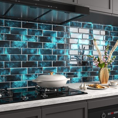 Dailygoods - FunStick Zelfklevende wandtegels keuken badkamer tegelstickers donkerblauw waterdichte zelfklevende keuken spatwand tegels afpellen en opplakken keuken wandtegels blauw stok op wandtegels 30 x 30 cm