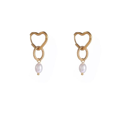Go Dutch Label Oorhangers Double Pearl Hoop Goudkleurig
