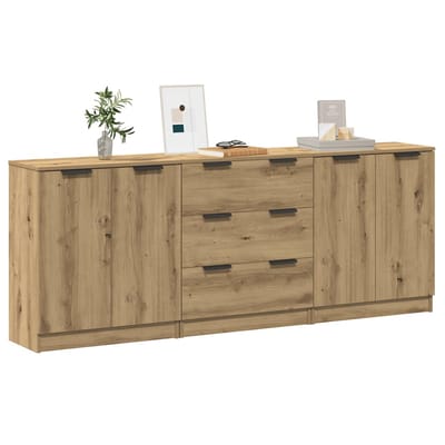 vidaXL - Dressoirs - 3 - st - 60x30x70 - cm - bewerkt - hout - artisanaal - eikenkleurig