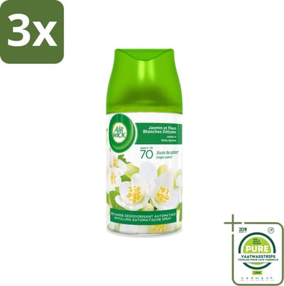 3 x Air Wick Freshmatic - Luchtverfrisser - Navulling Automatische Spray - Jasmijn en Witte Bloemen - 250ml - Grootverpakking - Luchtverfrisser - Geur - Jasmijn - Witte Bloemen - Automatische Spray