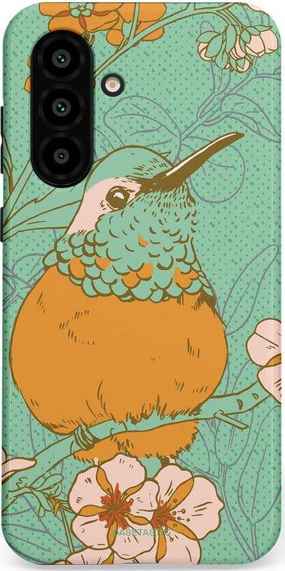 Casetastic hoesje geschikt voor Samsung Galaxy A36 / Samsung Galaxy A56 - Dubbellaagse bescherming - Bloesem Kolibrie - Fashion Case - Mintgroen Okergeel Zand
