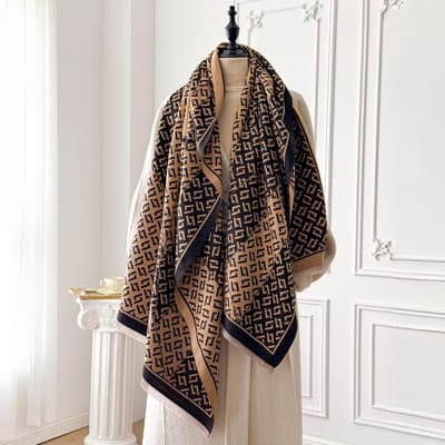 Dames Luxe Kasjmier Winter Sjaal - Vintage Allover Patroon Bedrukt Met Kwastjes, Pashmina Wikkel & Bandana black
