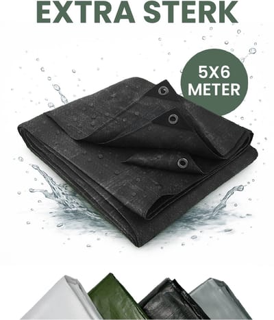 STACK® Extra Sterk Afdekzeil - 5x6m - Zwart - 150G/M2 - Waterdicht Bouwzeil & Zeildoek - Zeil Met Ringen - Beschermhoes & Afdekhoes voor Zwembad,Tuin Set,Motor,Scooter,Fietsen,Aanhangwagen,Scootmobiel,BBQ accesoires - Auto Hoes Bescherming