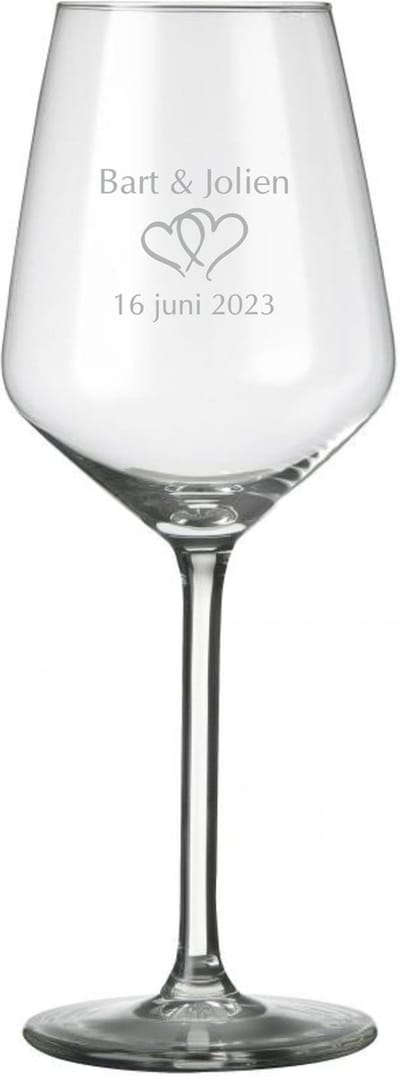 Wijnglas - Wijnglas met naam en datum - gepersonaliseerd- huwelijk - bruiloft - uniek - relatiegeschenk - Valentijnscadeau - Uniek cadeau - glas graveren - uniek cadeau van glas