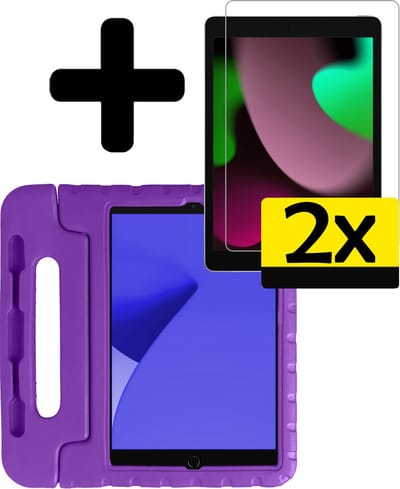 Hoes - Geschikt voor Apple iPad 8 (2020) - 10.2 inch - 8e Generatie - Met 2x Screenprotector - Kinderhoes Shockproof Bumper - Kidsproof Case - Tablet Hoesje - Kinder Cover - Paars