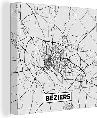 Canvas Schilderij Béziers - Plattegrond - Frankrijk - Kaart - Stadskaart - 20x20 cm - Wanddecoratie