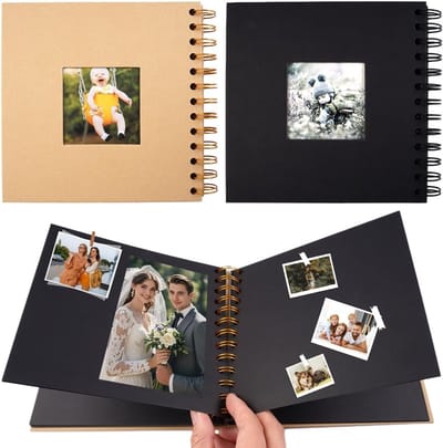 Handgemaakt Scrapbook Album 17x17cm voor Foto's, 40 Bladzijden, Perfect voor Bruiloften, Babyshowers en Verjaardagen, Kraftpapier en Zwart