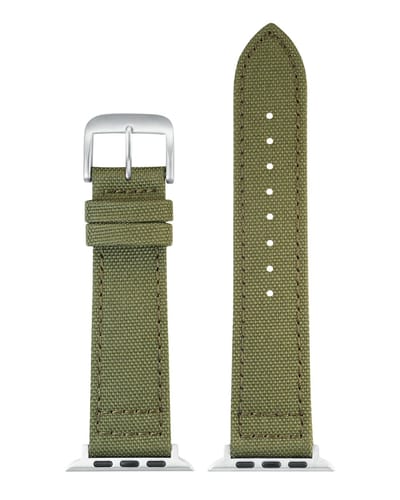EULIT horlogeband geschikt voor Apple Watch 38/40/41 maat - Serie 1/2/3/4/5/6/7/8/9/10 + SE - canvas Smart - 20 mm - olijf groen olijfgroen - edelmetaal gesp glanzend - incl. adapter