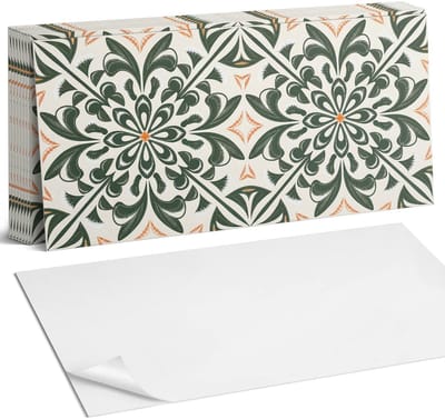 Coloray Plaktegels - Bloemenpatroon met bladeren Zelfklevende Wandtegels - 40 cm x 20 cm - Groente Plaktegels - 10 stuks - Rechthoek PVC Tegels - Plaktegels Badkamer - Vloertegels Zelfklevend - Vinyltegels Vloer Zelfklevend - Portugese Tegels