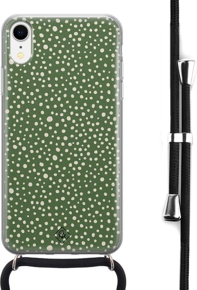 Casimoda® hoesje met koord - Geschikt voor iPhone XR - Green Dots - Afneembaar koord - Siliconen/TPU - Groen