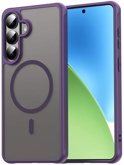 MobyDefend Hoesje - Geschikt voor Samsung Galaxy S26 Plus (S26+) - Case Geschikt voor MagSafe - Mat Transparant Met Gekleurde Rand - Paars