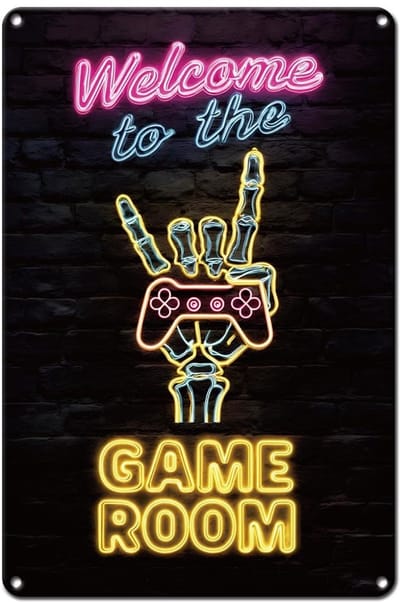 Dailygoods- Metalen Bord Vintage - Retro Gaming Wanddecoratie - Roestlook - 20 x 30 cm - Skelet - Handgameconsole - Wandbord