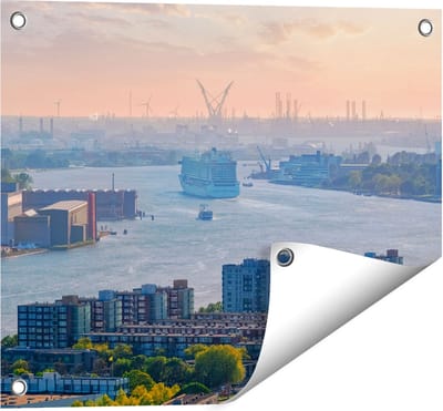 Gards Tuinposter Rotterdamse Haven bij het Water - 50x40 cm - Tuindoek - Tuindecoratie - Wanddecoratie buiten - Tuinschilderij