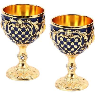Vintage Wijnglas Zinklegering Elegant Decoratief Retro Glazen met Voet voor Thuisbar Feest 2 stuks Goud beige
