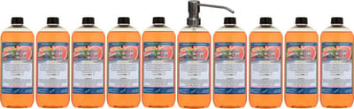 Handzeep Sweet Orange & Cedarwood 1 liter - set van 10 stuks - met gratis RVS zilverkleurige pomp - Voordeelverpakking